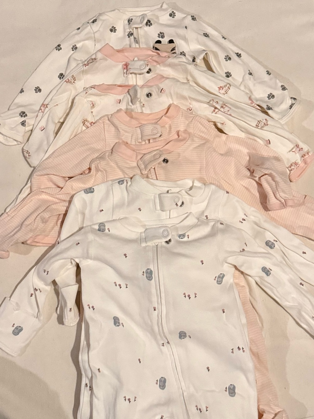 Carter's White and Light Pink Sleep and Play Footed Pajamas - 5 Pack